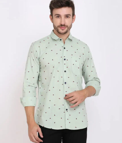 FEBIA Mens Cottonblend Polka Print Fullsleeve Shirt