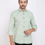 FEBIA Mens Cottonblend Polka Print Fullsleeve Shirt