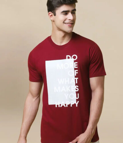 Reliable Red Cotton Blend Printed Round Neck Tees For Men