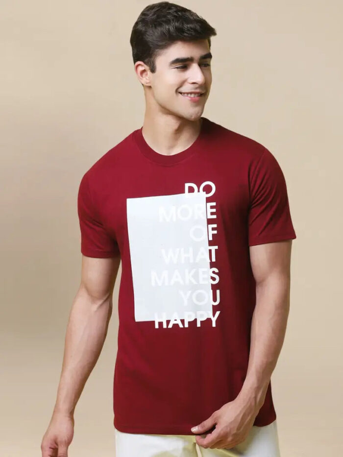 Reliable Red Cotton Blend Printed Round Neck Tees For Men