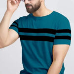 Stylish Turquoise Cotton Blend Solid Round Neck Tees For Men