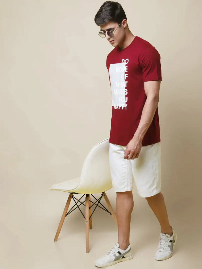 Reliable Red Cotton Blend Printed Round Neck Tees For Men