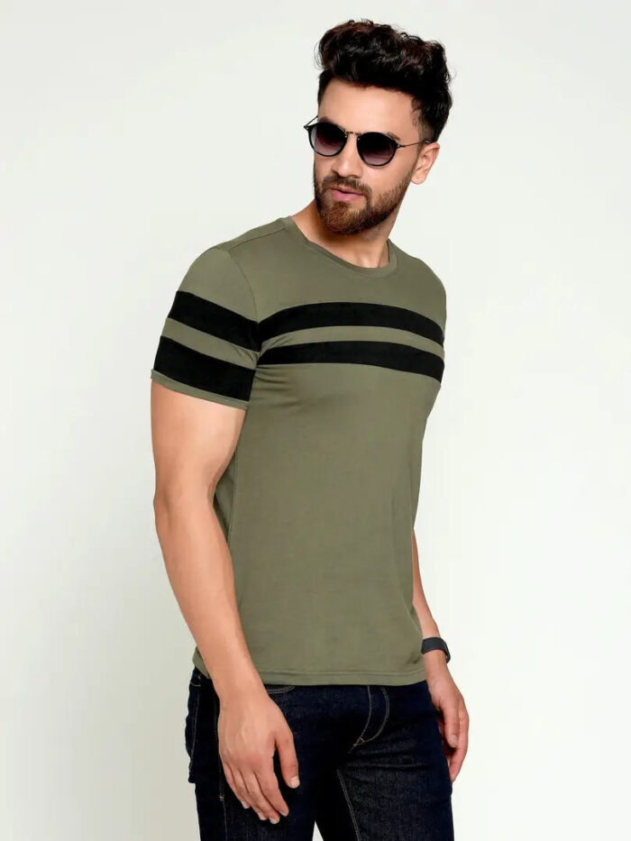 AUSK Men's Regular Round Neck Half Sleeves T-Shirts (Color:Green & Black-Size:XX-Large)