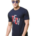 Reliable Navy Blue Cotton Blend Printed Round Neck Tees For Men