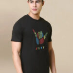 Reliable Black Cotton Blend Printed Round Neck Tees For Men