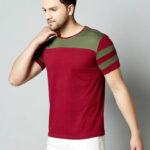 Men Cotton Blend Colourblocked Round Neck Tees