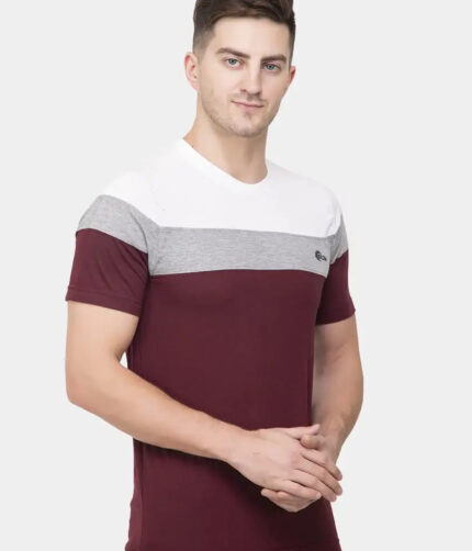 Ekom Cotton Blend T-Shirt for Men Boys | Half Sleeve Color Block Tshirt