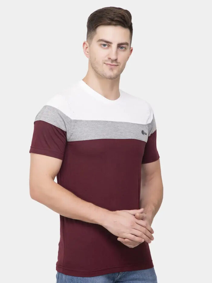Ekom Cotton Blend T-Shirt for Men  Boys | Half Sleeve Color Block Tshirt