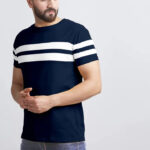 AUSK Men's Regular Round Neck Half Sleeves T-Shirts (Color:Navy Blue & White-Size:Large)