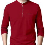 AUSK Men's Cotton Henley Neck Full Sleeve Solid Regular Fit T-Shirt (Medium; Red)
