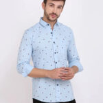 FEBIA Mens Cottonblend Polka Print Fullsleeve Shirt