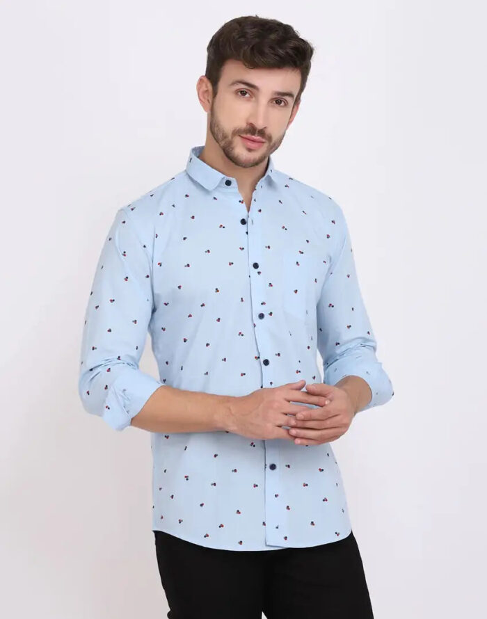 FEBIA Mens Cottonblend Polka Print Fullsleeve Shirt