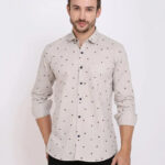 FEBIA Mens Cottonblend Polka Print Fullsleeve Shirt