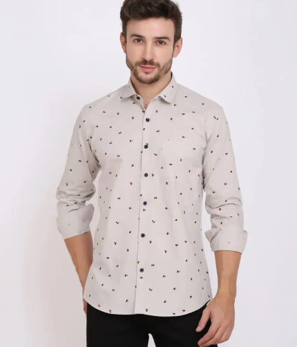 FEBIA Mens Cottonblend Polka Print Fullsleeve Shirt