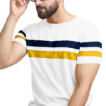AUSK Men's Regular Round Neck Half Sleeves T-Shirts (Color:White & Black & Yellow-Size:Large)