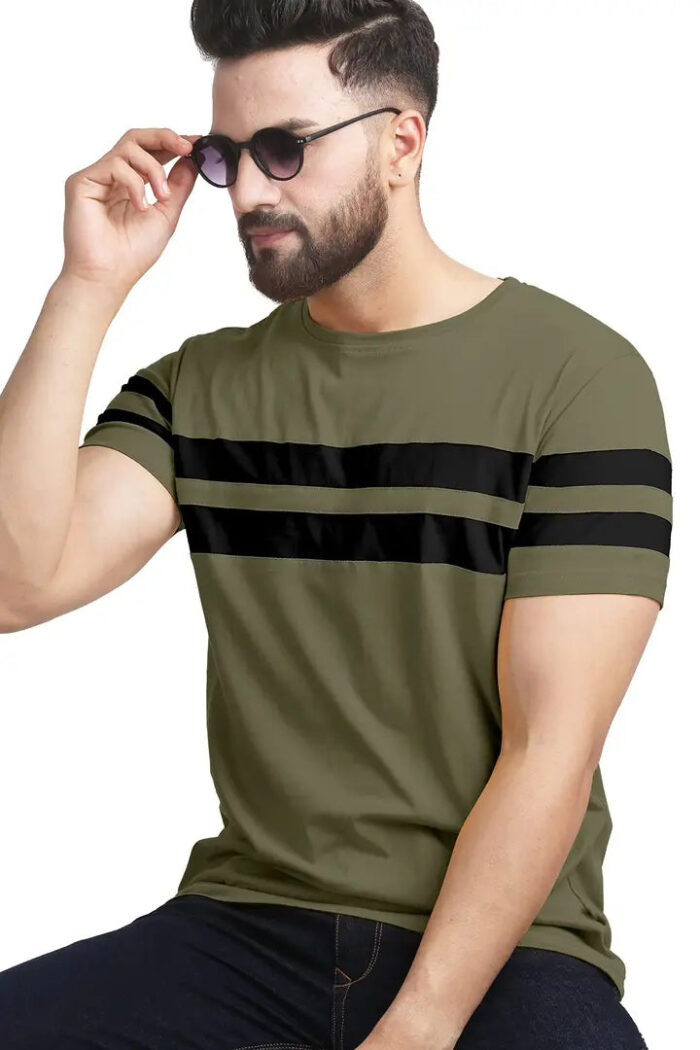 AUSK Men's Regular Round Neck Half Sleeves T-Shirts (Color:Green & Black-Size:XX-Large)