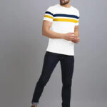 AUSK Men's Regular Round Neck Half Sleeves T-Shirts (Color:White & Black & Yellow-Size:Large)