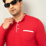 AUSK Men's Cotton Henley Neck Full Sleeve Solid Regular Fit T-Shirt (Medium; Red)
