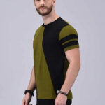 Kushi Flyer Green Colorblock Stylish T-Shirt Round Neck Half Sleeve Cotton for Men