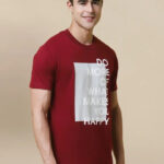 Reliable Red Cotton Blend Printed Round Neck Tees For Men