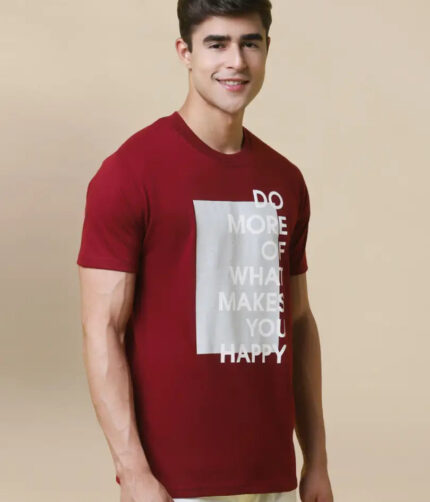 Reliable Red Cotton Blend Printed Round Neck Tees For Men