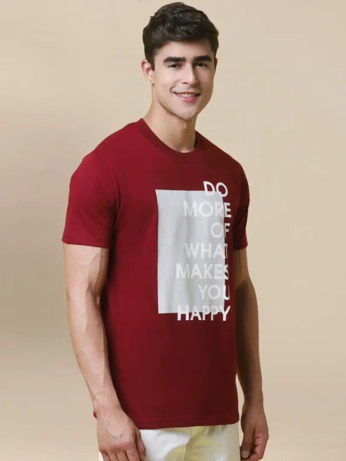 Reliable Red Cotton Blend Printed Round Neck Tees For Men