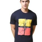 Reliable Blue Cotton Blend Printed Round Neck Tees For Men