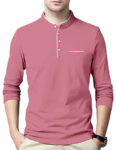 AUSK Men's Cotton Henley Neck Full Sleeve Solid Regular Fit T-Shirt (Medium; Guava)