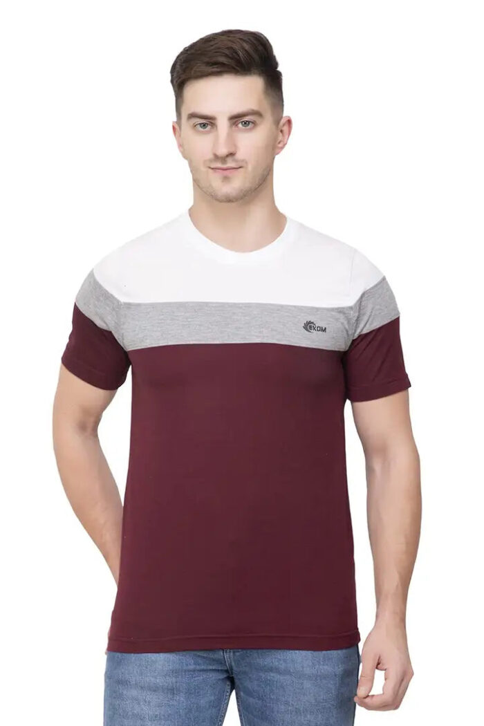 Ekom Cotton Blend T-Shirt for Men  Boys | Half Sleeve Color Block Tshirt