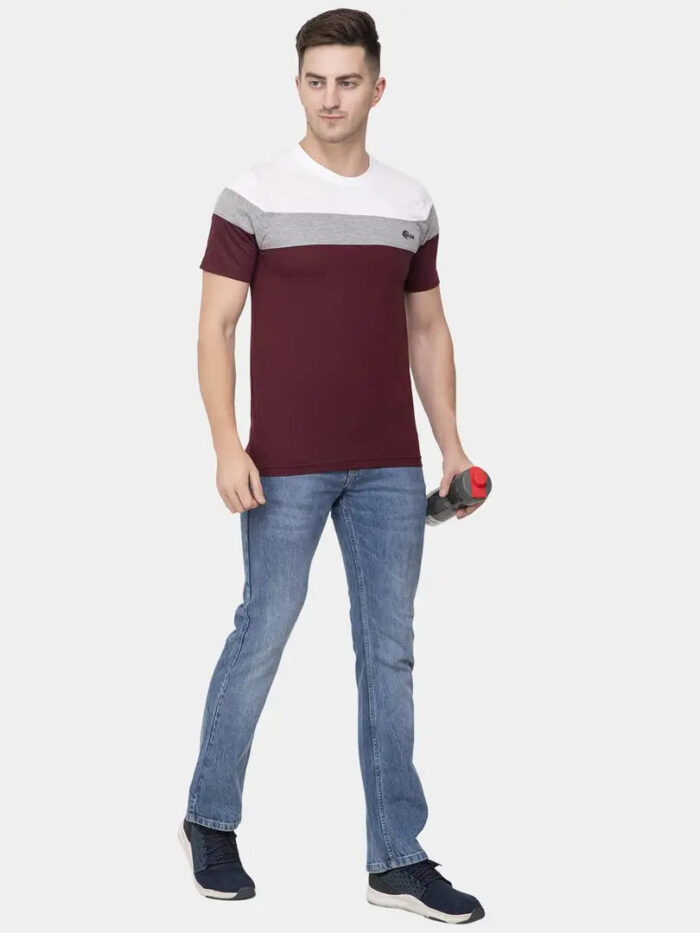 Ekom Cotton Blend T-Shirt for Men  Boys | Half Sleeve Color Block Tshirt