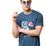 Reliable Navy Blue Cotton Blend Printed Round Neck Tees For Men