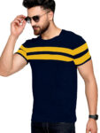 AUSK Men's Regular Round Neck Half Sleeves T-Shirts (Color:Blue & Yellow-Size:Large)