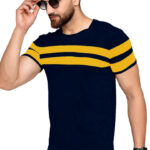 AUSK Men's Regular Round Neck Half Sleeves T-Shirts (Color:Blue & Yellow-Size:Large)
