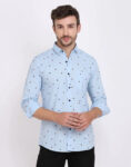 FEBIA Mens Cottonblend Polka Print Fullsleeve Shirt