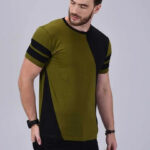 Kushi Flyer Green Colorblock Stylish T-Shirt Round Neck Half Sleeve Cotton for Men