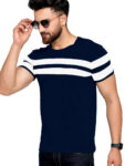 AUSK Men's Regular Round Neck Half Sleeves T-Shirts (Color:Navy Blue & White-Size:Large)