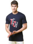 Reliable Navy Blue Cotton Blend Printed Round Neck Tees For Men