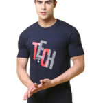 Reliable Navy Blue Cotton Blend Printed Round Neck Tees For Men