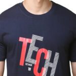Reliable Navy Blue Cotton Blend Printed Round Neck Tees For Men