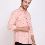 FEBIA Mens Cottonblend Polka Print Fullsleeve Shirt