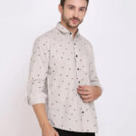 FEBIA Mens Cottonblend Polka Print Fullsleeve Shirt