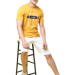 Reliable Yellow Cotton Blend Printed Round Neck Tees For Men