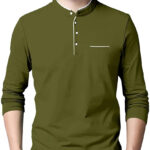 AUSK Men's Cotton Henley Neck Full Sleeve Solid Regular Fit T-Shirt (Medium; DarkGreen)