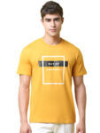 Reliable Yellow Cotton Blend Printed Round Neck Tees For Men