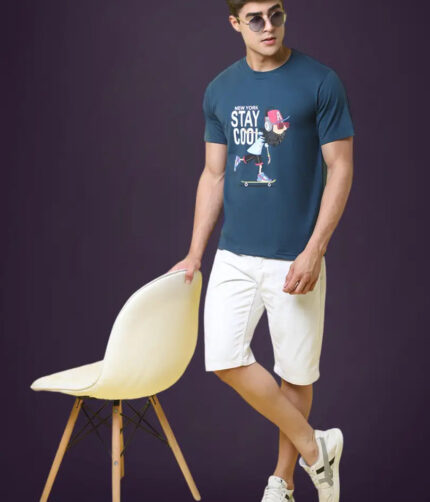 Reliable Cotton Blend Printed Round Neck Tshirt For Men