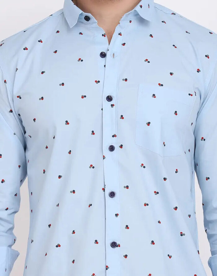 FEBIA Mens Cottonblend Polka Print Fullsleeve Shirt