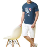 Reliable Navy Blue Cotton Blend Printed Round Neck Tees For Men
