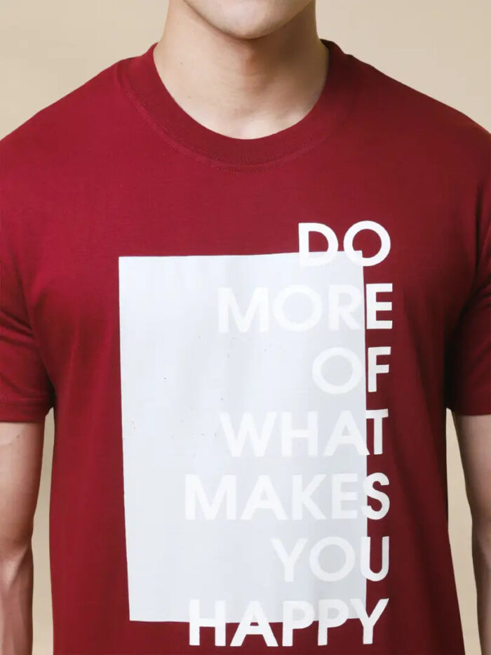 Reliable Red Cotton Blend Printed Round Neck Tees For Men