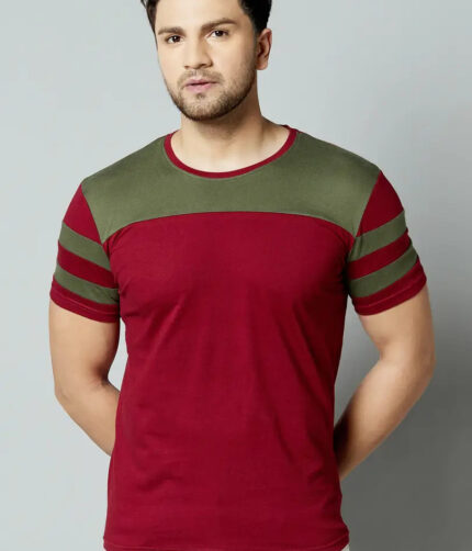 Men Cotton Blend Colourblocked Round Neck Tees