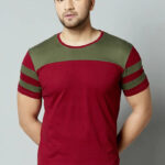 Men Cotton Blend Colourblocked Round Neck Tees
